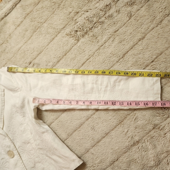 Vintage Women's Blazer White Embroidered Collared 100% Linen BOHO Western Floral - Picture 14 of 14